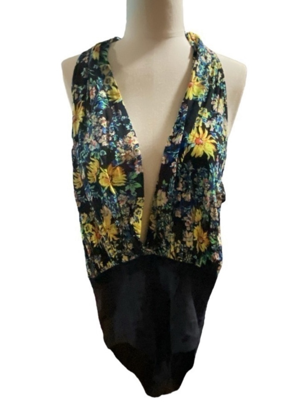 Free people should I say floral halter bodysuit black backless small